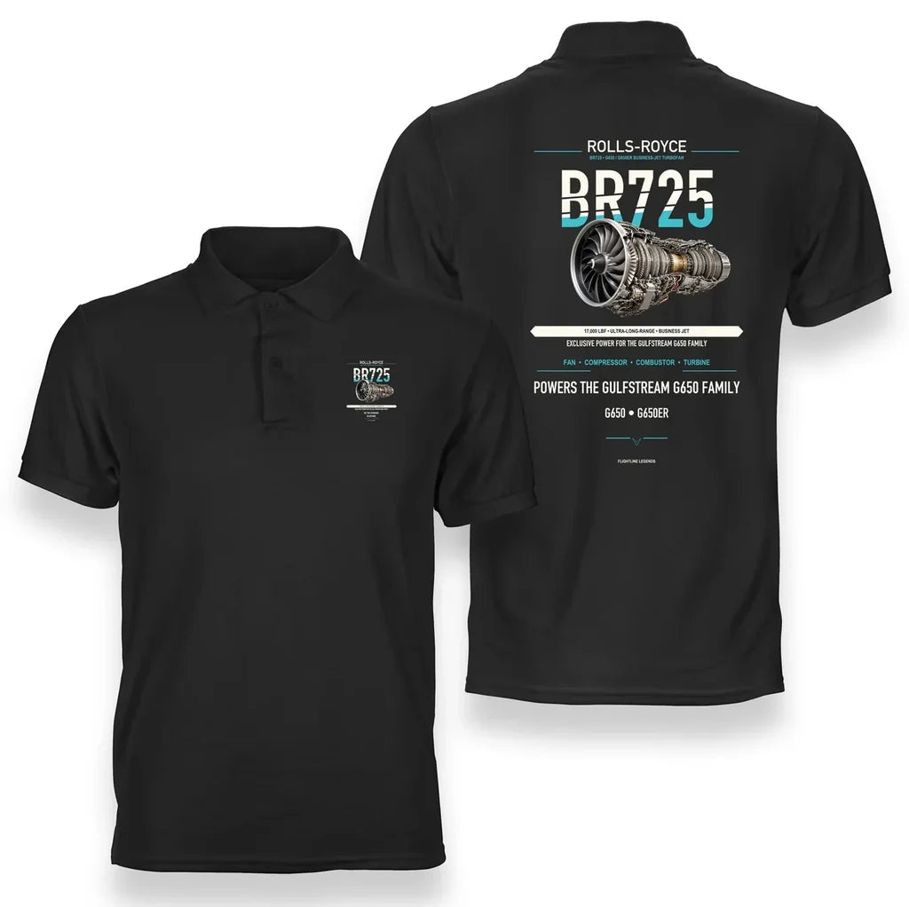 BR725 design on black polo