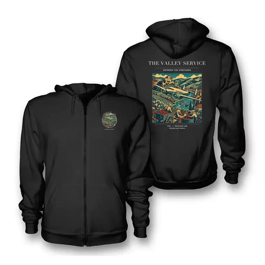 VINTAGE G4110 - The Valley Service - Premium Zipped Hoodie design on black