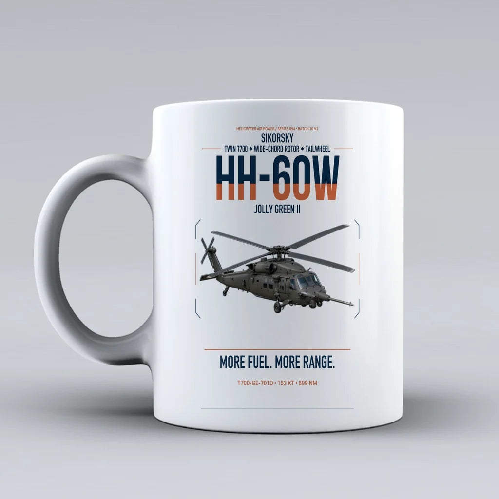 Sikorsky HH-60W Jolly Green II design on white ceramic mug, double-side print