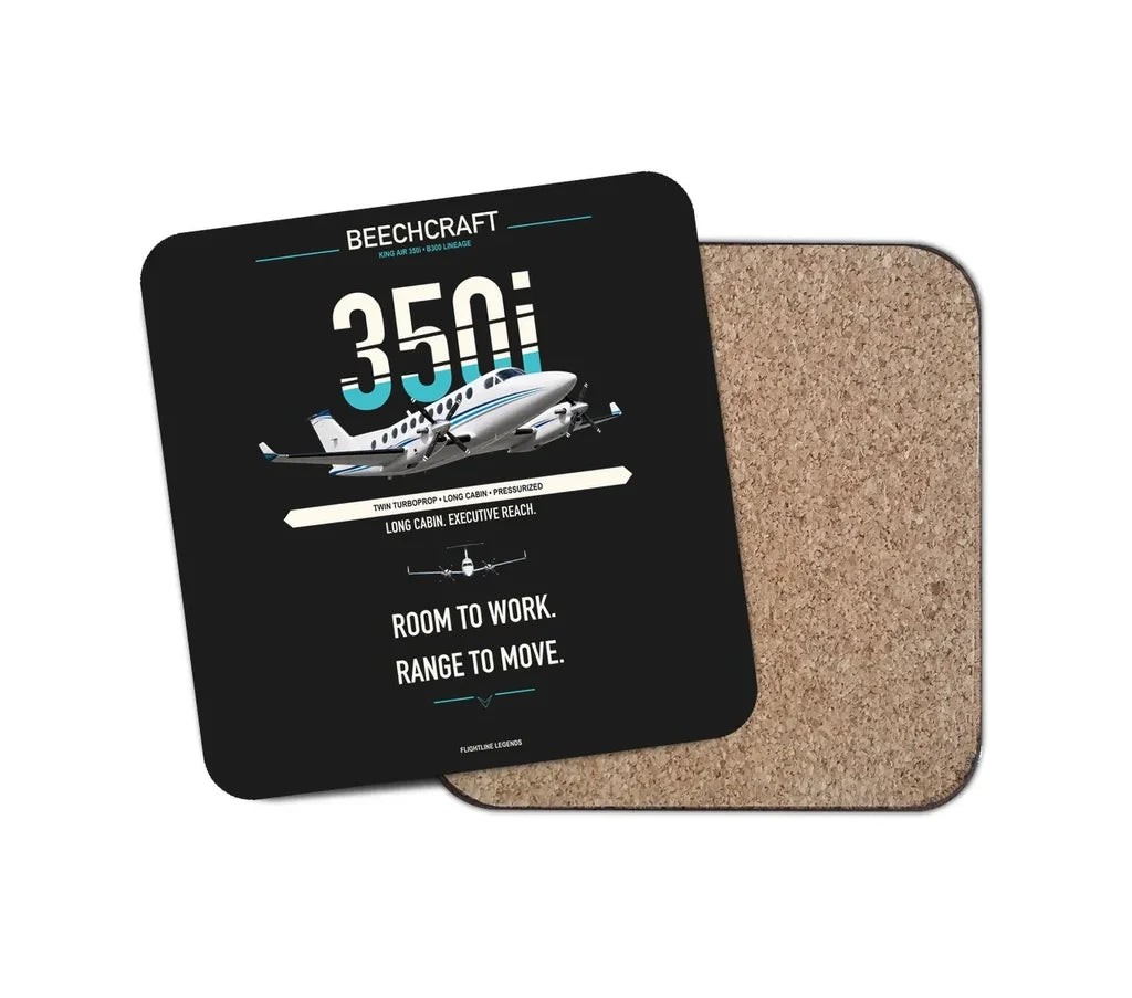 Beechcraft King Air 350i design on black 1 piece coaster