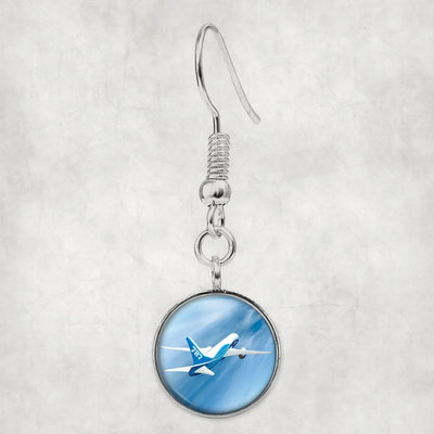 Beautiful Painting of Boeing 787 Dreamliner aviation earrings, hypoallergenic alloy body with engraved detail.
