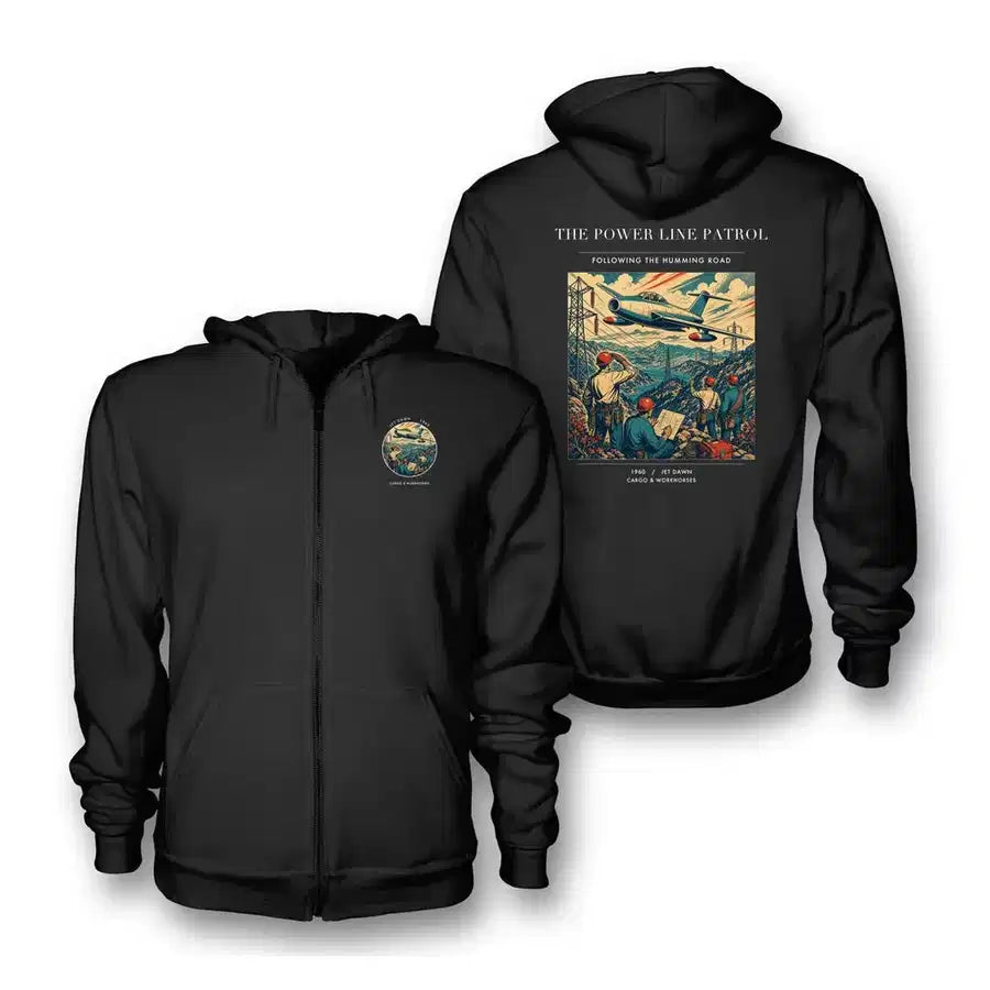 VINTAGE G4484 - The Power Line Patrol - Premium Zipped Hoodie design on black