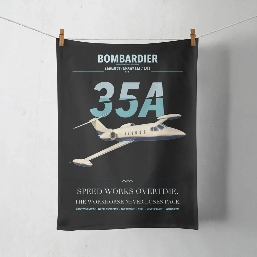 Bombardier Learjet 35A design on black towel