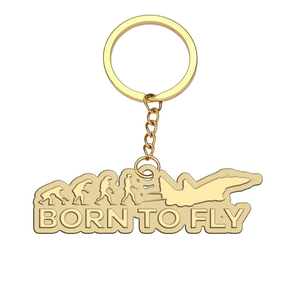 Born To Fly aviation hollow key chain in polished alloy.