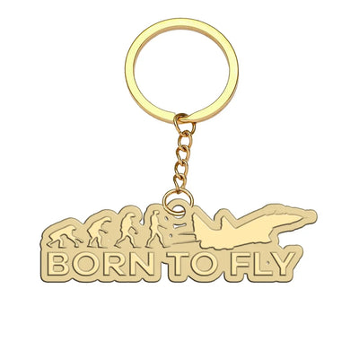 Born To Fly aviation hollow key chain in polished alloy.