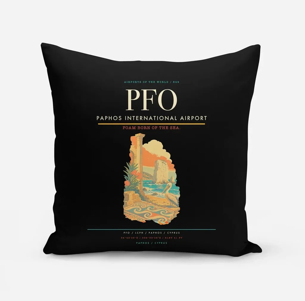 Paphos International Airport (PFO) design on black pillow