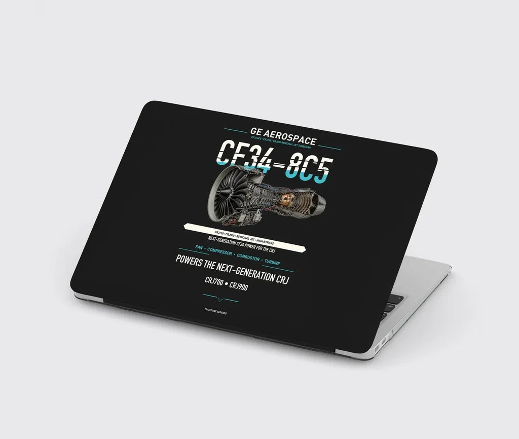 CF34-8C5 design on black MacBook case