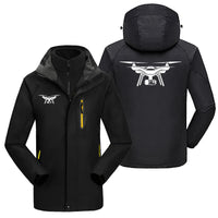 Thumbnail for Drone Silhouette aviation design printed on heavyweight insulated shell with snow cuffs thick ski jacket.