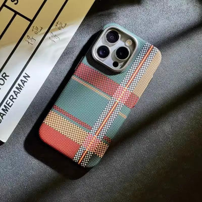 Plaid MagSafe Alloy Carbon Fibre Magnetic iPhone Case Wireless Charging aviation design on fashion iPhone case for iPhone.