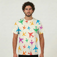 Thumbnail for Cheerful Seamless Airplanes aviation design printed on soft cotton 3D-print T-shirt.