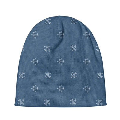 Nice Airplanes (Blue) aviation embroidery on soft knit fabric 3D knit beanie.