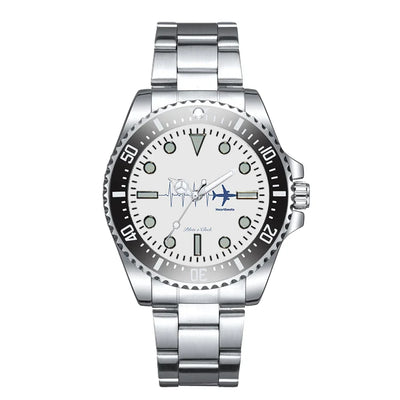 Side view of Aviation Heartbeats Luxury Aviators aviation aviator watch in premium stainless steel, polished finish.