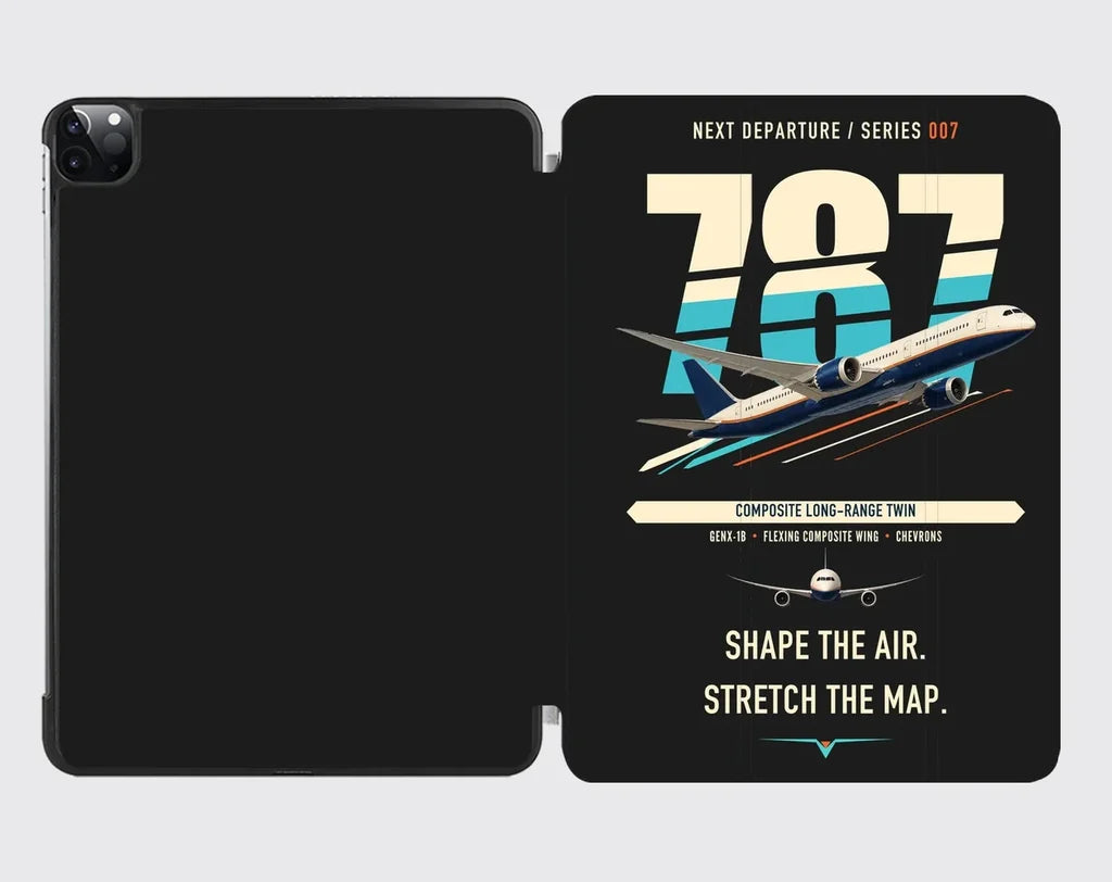 Boeing 787-9 Dreamliner design on black ipad tablet case