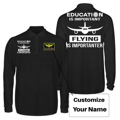 Flying is Importanter Long Sleeve Polo T-Shirts (Double-Side) aviation design printed on soft cotton long-sleeve double-side.