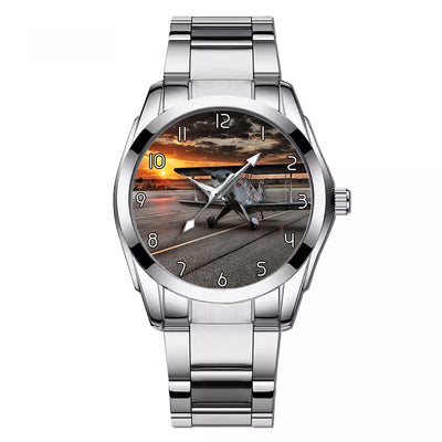 Beautiful Show Airplane aviation watch with stainless steel band, stainless steel body with engraved detail.