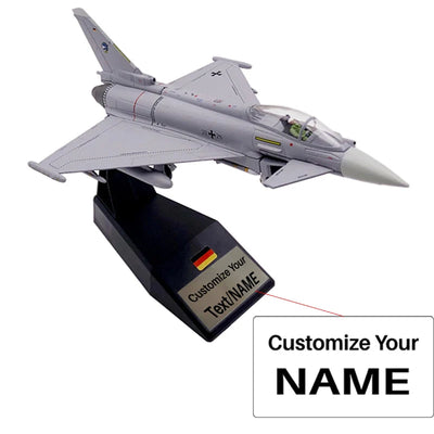 Side view of EF2000 Eurofighter Typhoon Fighter Airplane Mode (1/100 Scale) aviation military aircraft model in diecast metal.