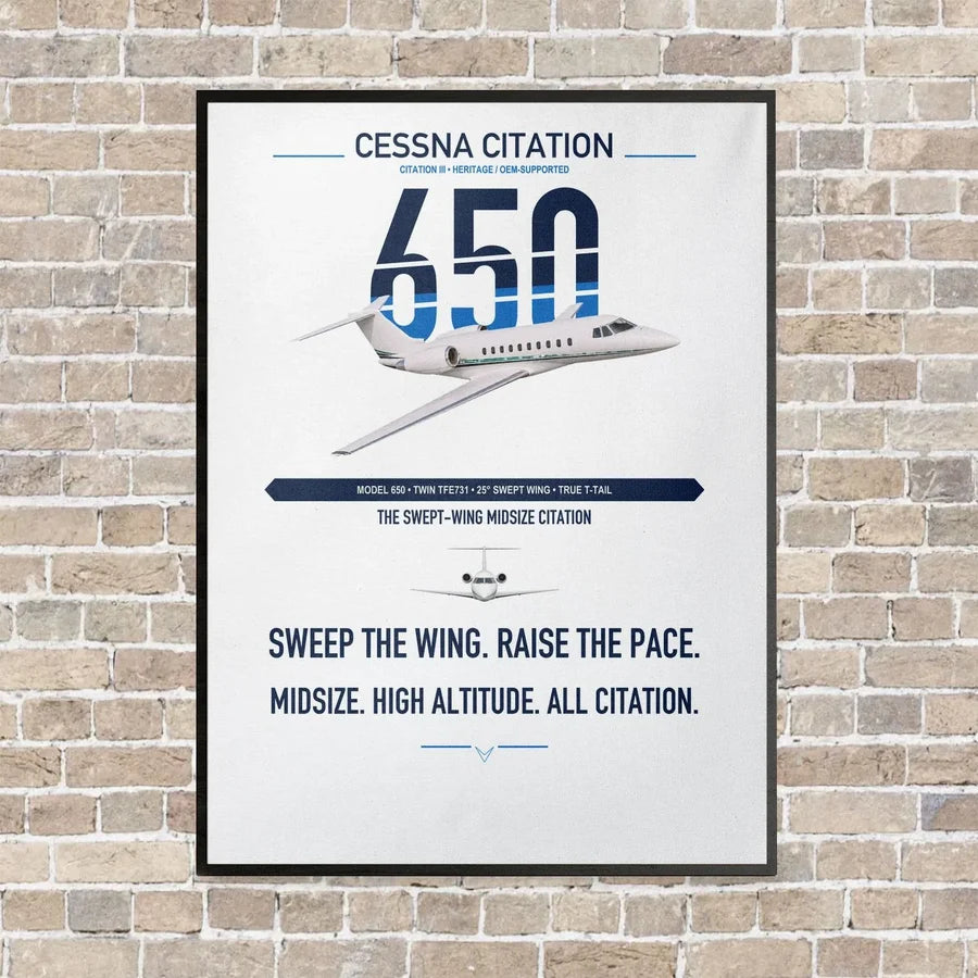 Cessna Citation 650 - Citation III vertical canvas print - framed - white background
