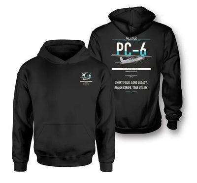 Pilatus PC-6 Porter design on black double-side hoodie, double-side print