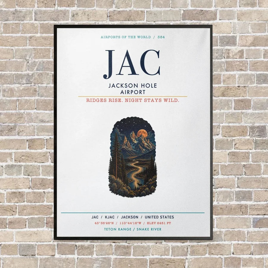 Jackson Hole Airport JAC vertical canvas print - framed - white background