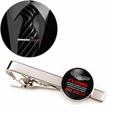 Side view of Flying One Ball aviation tie clip in stainless steel, polished finish.
