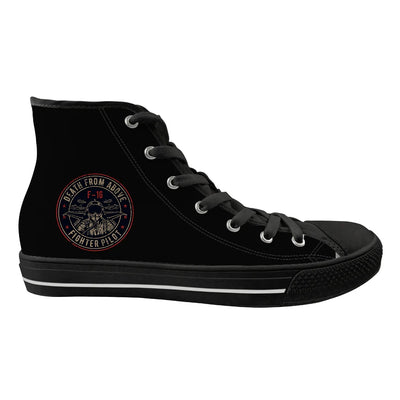 Fighter Jet 16 - Death From Above Long Canvas Shoes (Women) aviation design on durable canvas women's canvas shoes.
