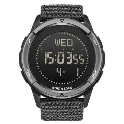 Side view of Outdoor Sports Electronic Waterproof Swimming Compass aviation shock-resistant pilot watch in rugged stainless s.