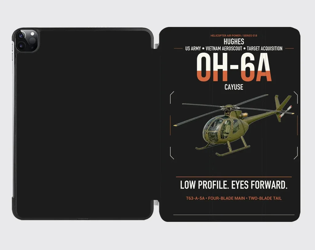 Hughes OH-6A Cayuse design on black ipad tablet case