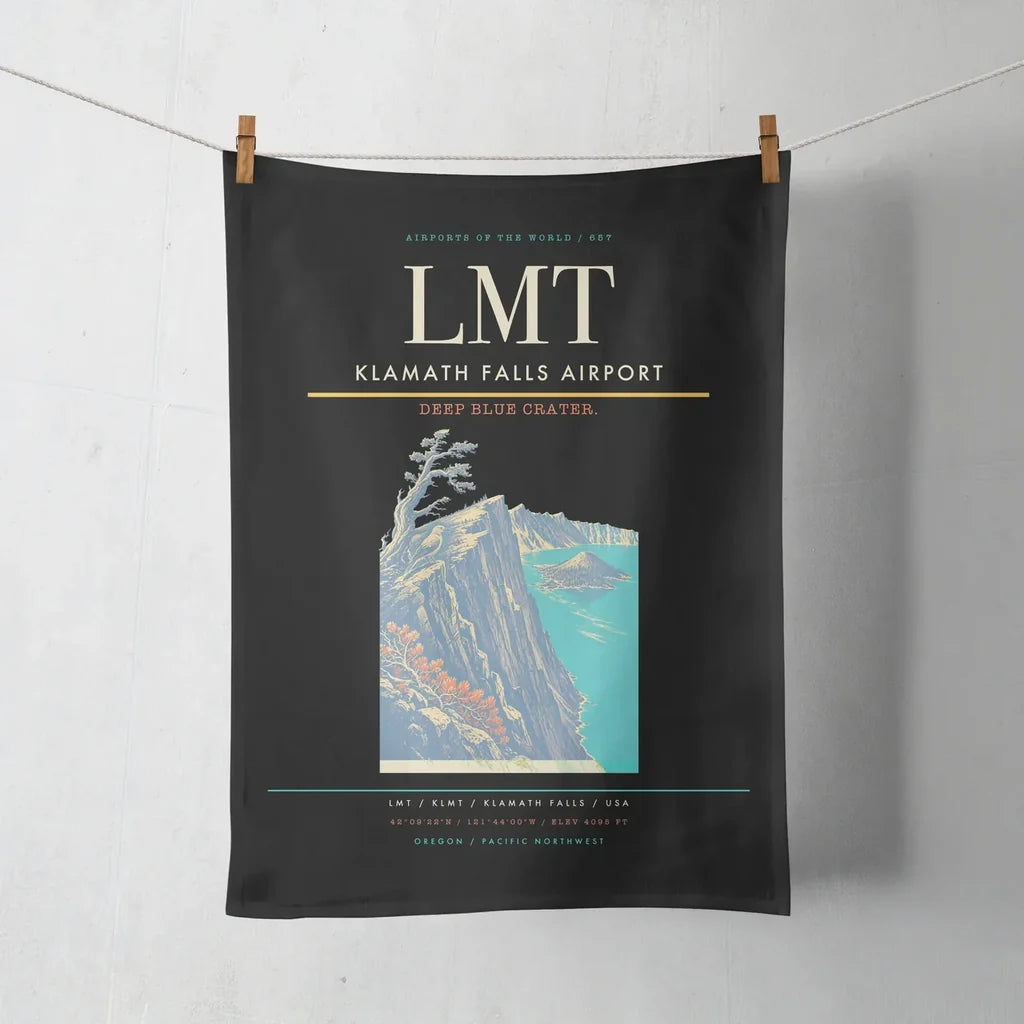 Klamath Falls Airport (LMT) design on black towel