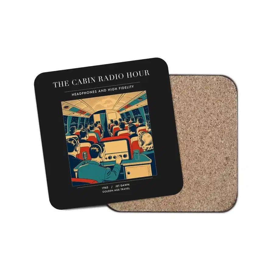 The Cabin Radio Hour - Designed Coasters design on black 1-piece