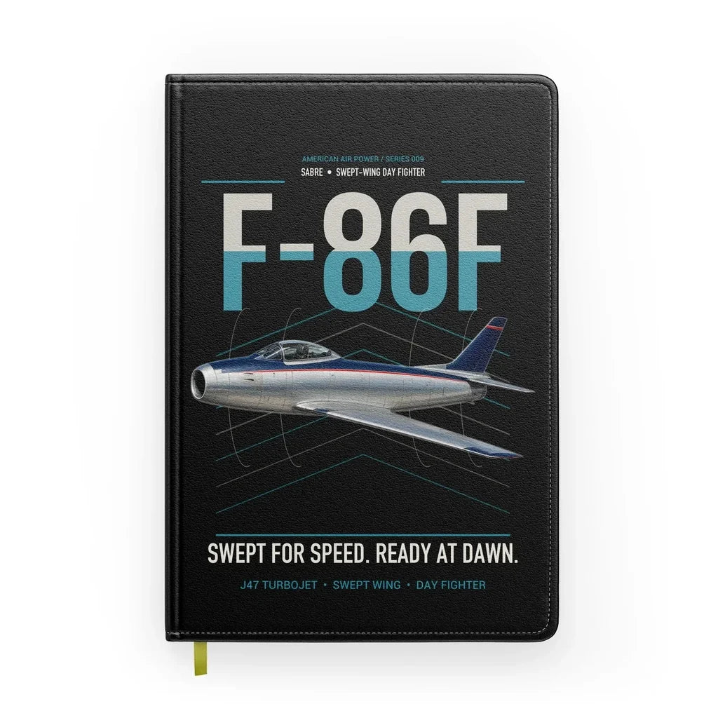 F-86F Sabre design on black notebook