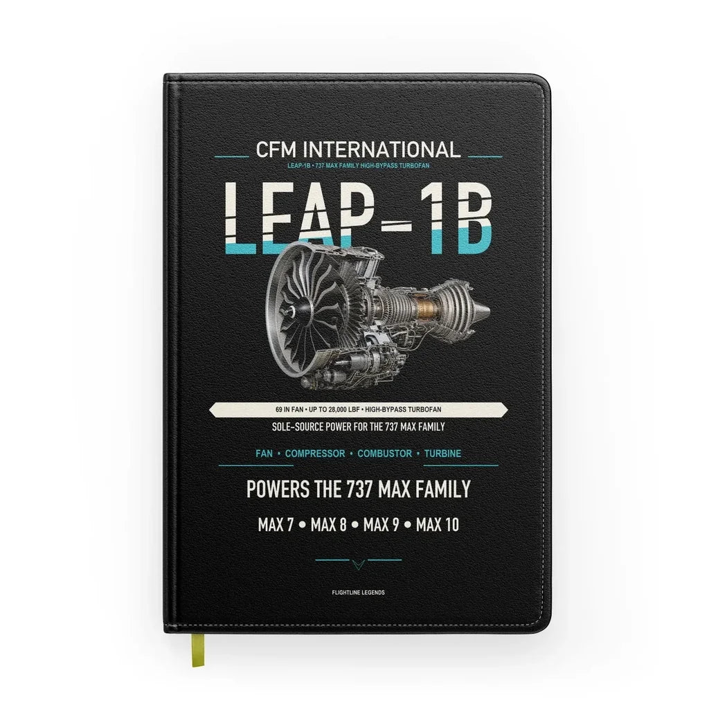 CFM LEAP-1B design on black notebook