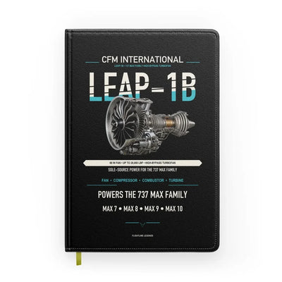 CFM LEAP-1B design on black notebook