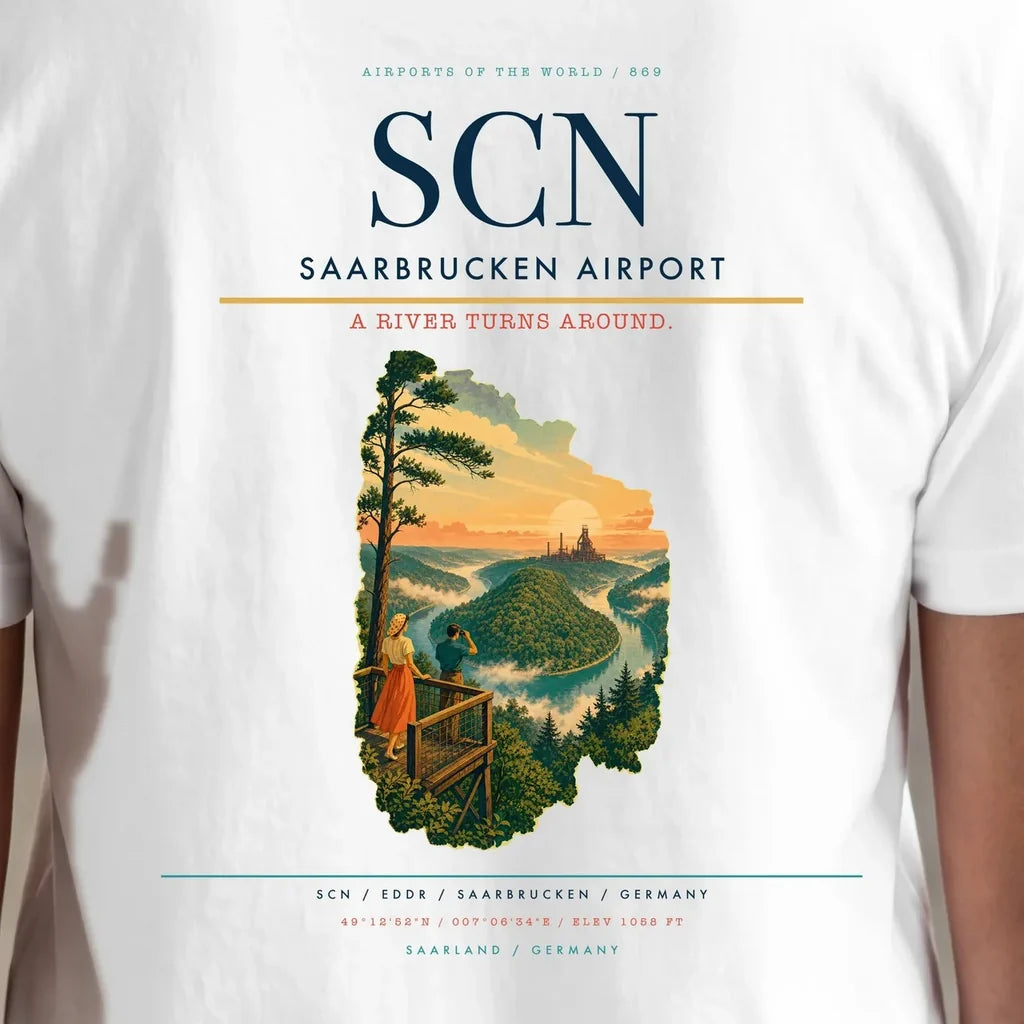 Saarbrucken Airport (SCN) double-side t-shirt design close-up cover