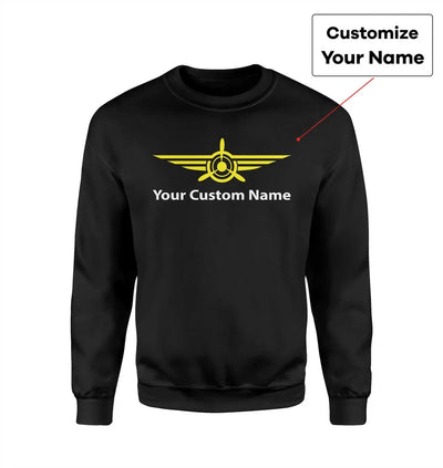 Custom Name & Big Badge (3) aviation design printed on soft cotton blend sweatshirt.