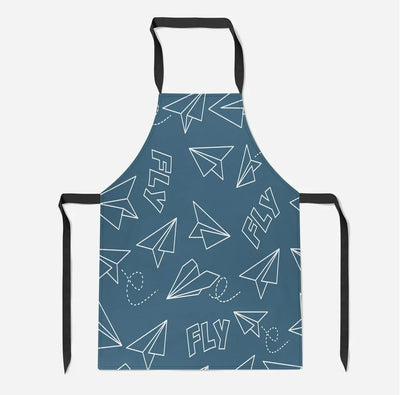 Paper Airplane & Fly Green aviation design on durable cotton blend kitchen apron.