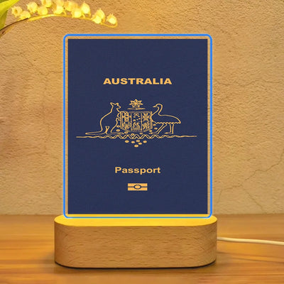 Australia Passport aviation design on premium acrylic with LED night lamp.