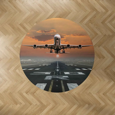 Aircraft Departing from RW30 Carpet & Floor Mats (Round) aviation print round carpet floor mat, durable carpet pile with non.