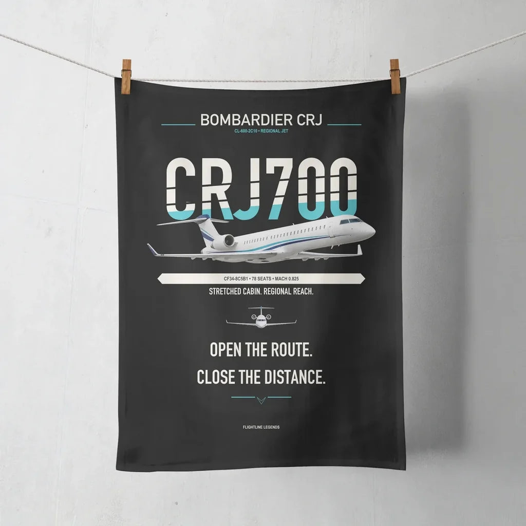Bombardier CRJ700 design on black towel