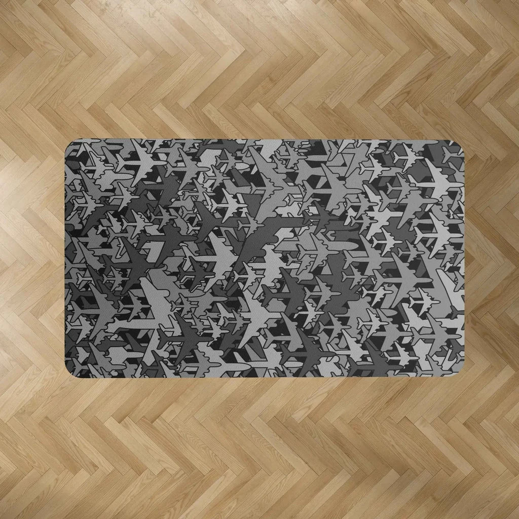 Dark Coloured aviation design on durable carpet pile with non-slip backing rectangle carpet floor mat.