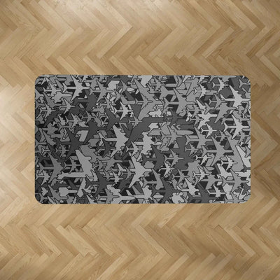 Dark Coloured aviation design on durable carpet pile with non-slip backing rectangle carpet floor mat.