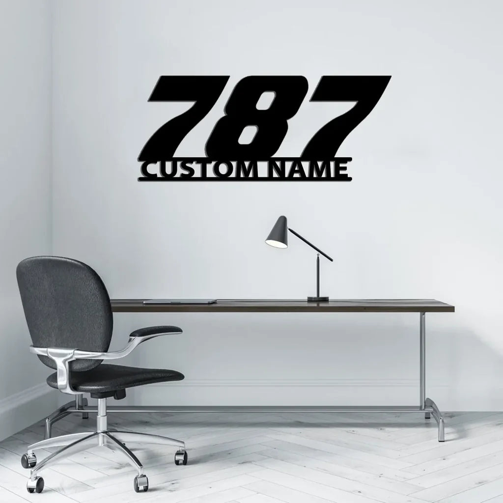 Boeing 787 Flat Text aviation design on durable metal with painted finish metal wall sign.