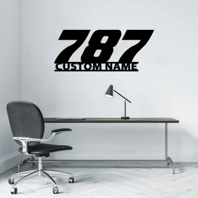 Boeing 787 Flat Text aviation design on durable metal with painted finish metal wall sign.