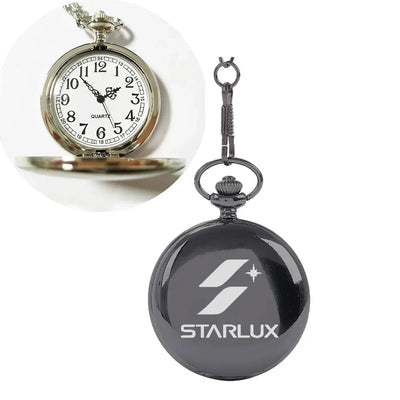Side view of STARLUX Airlines aviation pocket watch in brushed metal, polished finish.