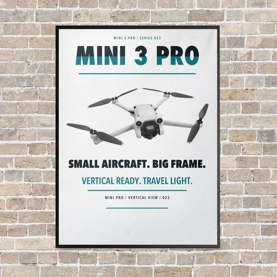 DJI Mini 3 Pro vertical canvas print - framed - white background