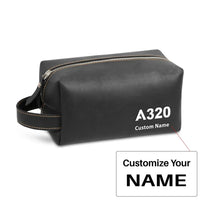 Thumbnail for Airbus A320 Flat Text Leather Clutch aviation print leather clutch toiletry bag, leather.