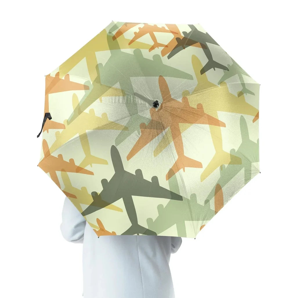 Seamless Colourful Airplanes aviation design on windproof polyester umbrella.