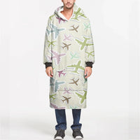 Thumbnail for Seamless 3D Airplanes aviation design on soft fleece blanket hoodie.