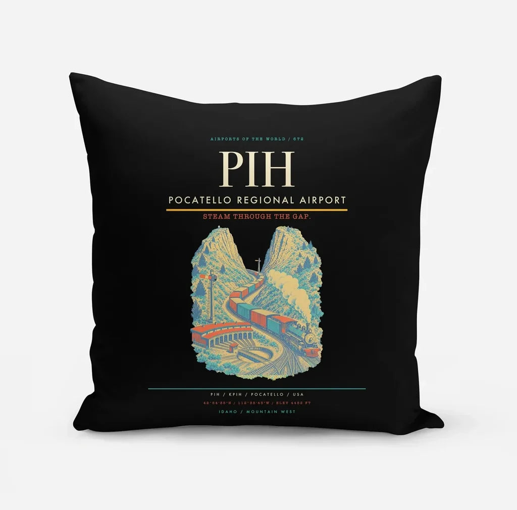 Pocatello Regional Airport (PIH) design on black pillow