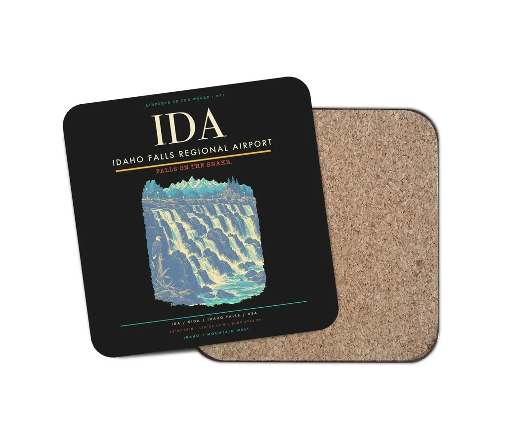 Idaho Falls Regional Airport (IDA) design on black 1 piece coaster