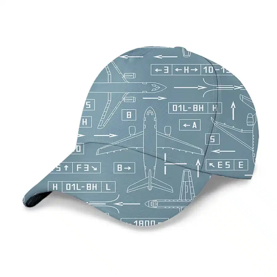 Jet Planes & Airport aviation embroidery on structured cotton 3D peaked cap.